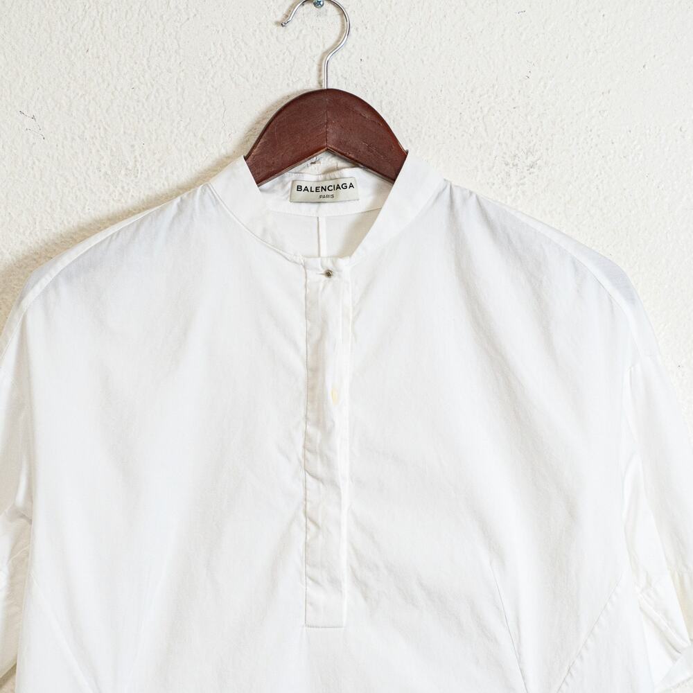 Balenciaga Paris Band Collar Tunic Shirt Dress in White Cotton size 38 - Picture 8 of 11